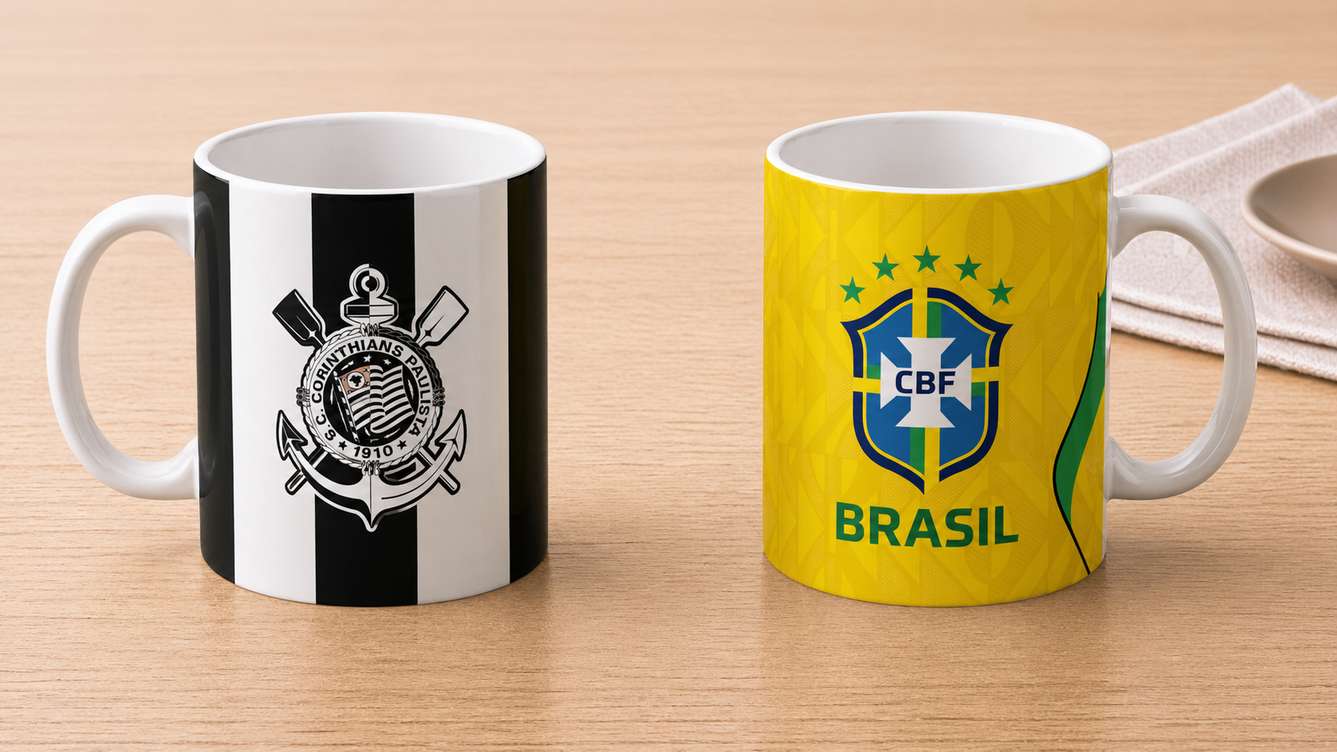 Arte Para Caneca Seleção Brasileira Amarela Mais Time Corinthians