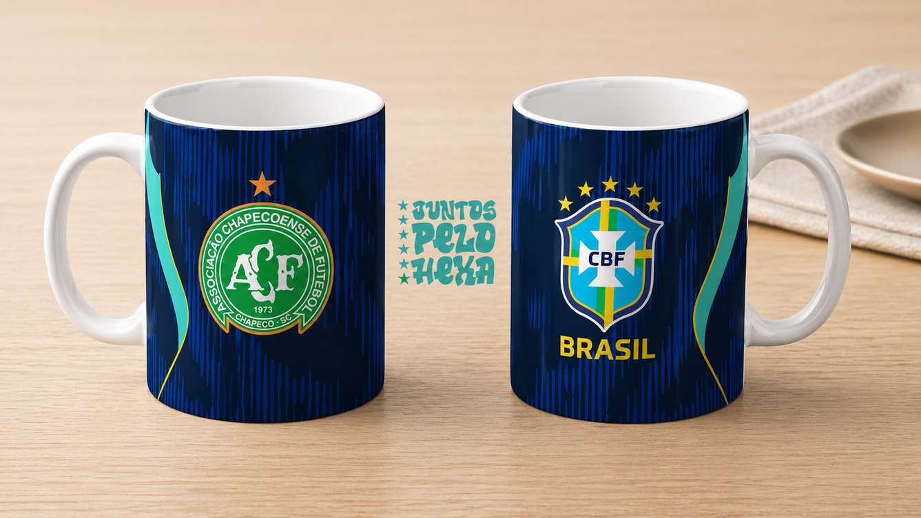 Arte Para Caneca Seleção Brasileira Azul Mais Time Chapecoense