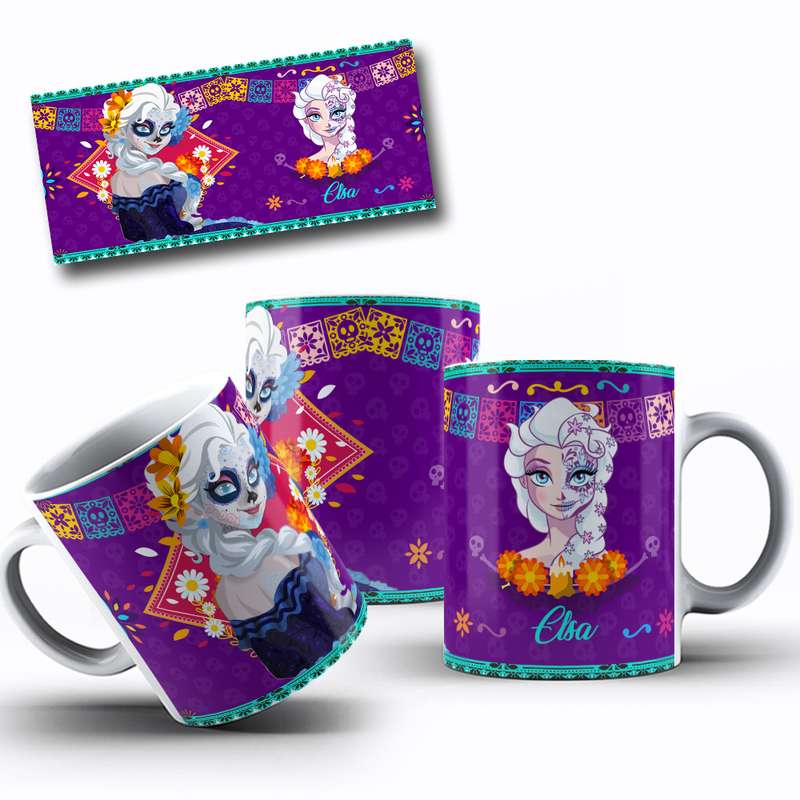 Arte Caneca Desenho Animado Princesas Dia Dos Mortos Mexicano (8)
