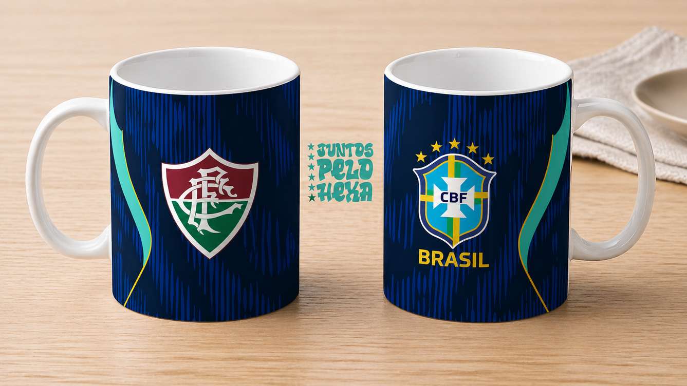 Arte Para Caneca Seleção Brasileira Azul Mais Time Fluminense