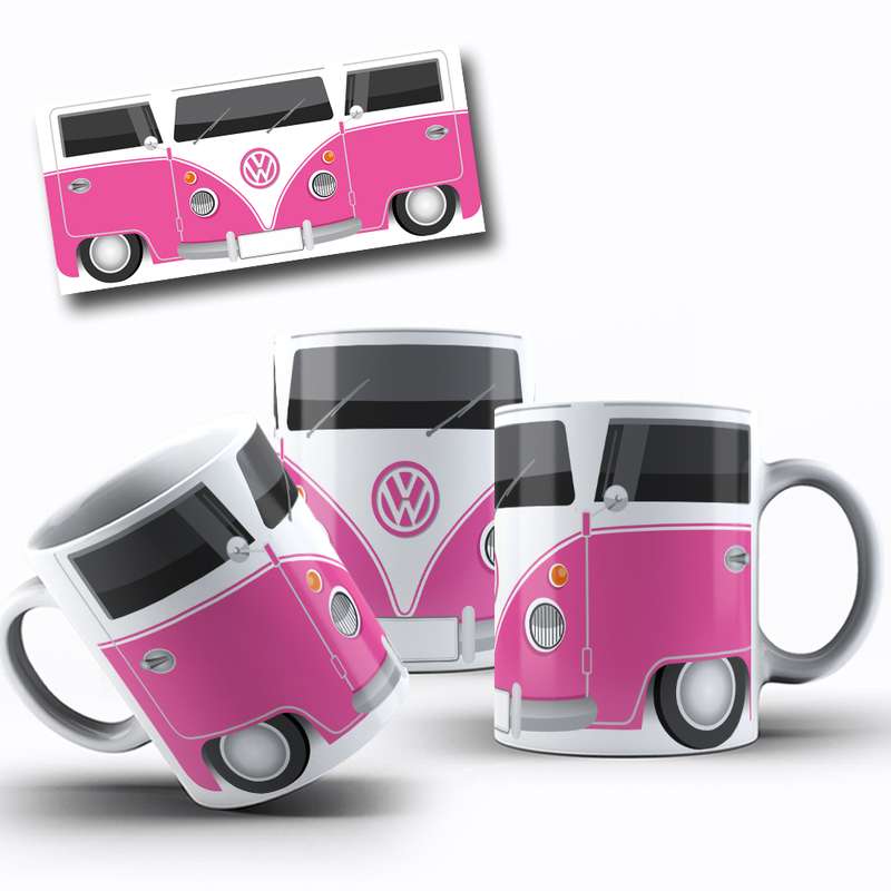 Arte Para Caneca Fusca Carro Rosa Cartoon 4