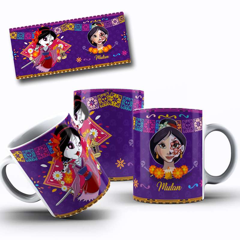 Arte Caneca Desenho Animado Princesas Dia Dos Mortos Mexicano (11)