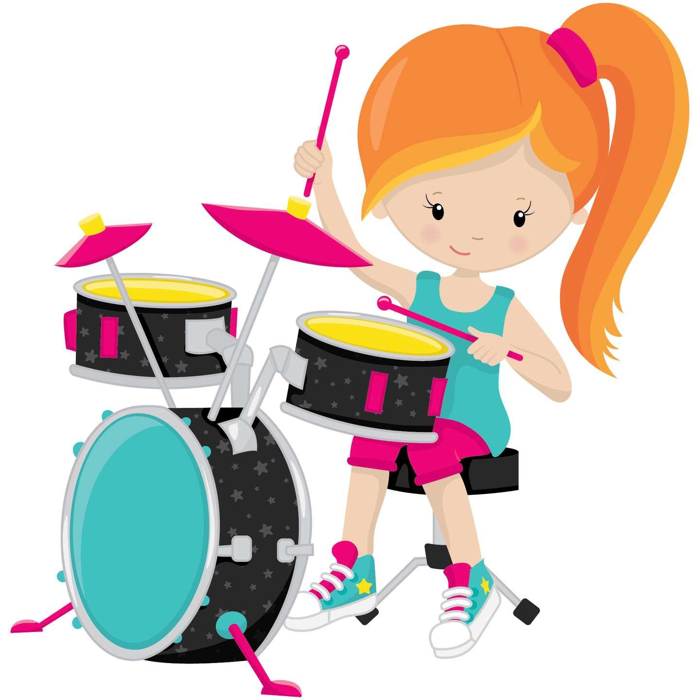 Menina Tocando Bateria Colorida Música Png Grátis Para Baixar Vetor