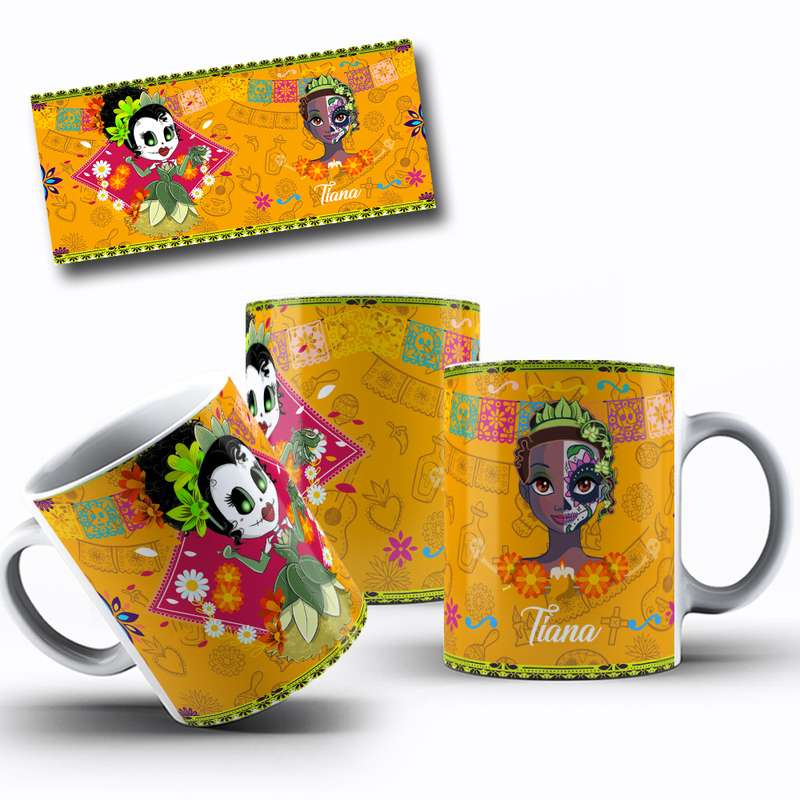 Arte Caneca Desenho Animado Princesas Dia Dos Mortos Mexicano (3)