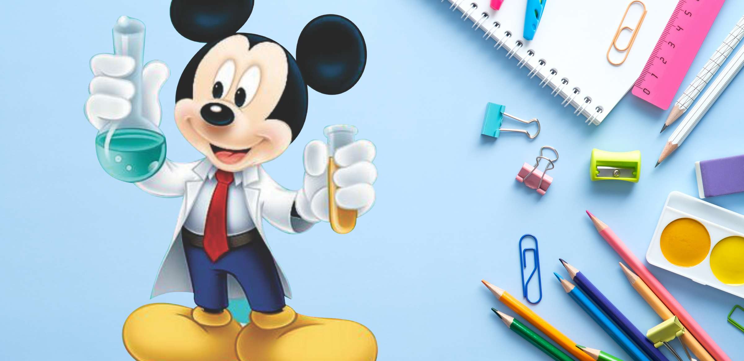 Mickey Mouse Cientista Em Laboratório Com Materiais Escolare Cartoon Científico Png Arte Para Caneca