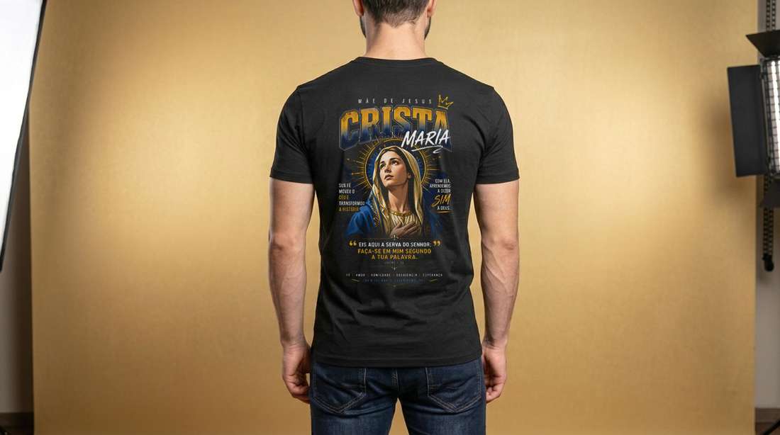 Arte Pra Camiseta Preta Dtf Mãe De Jesus Crista Maria