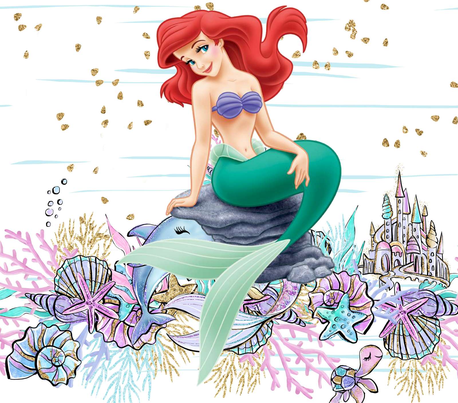 Sereia Ariel Em Ilustração De Fundo Marinho Desenho Animado Png Arte Para Caneca Grátis Pra Baixar
