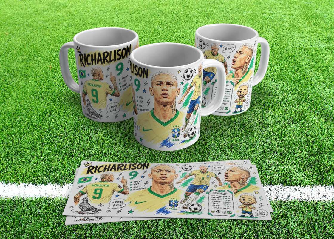 Arte Caneca Richarlison Jogador Da Seleção Brasileira Desenho Cartoon Caricatura