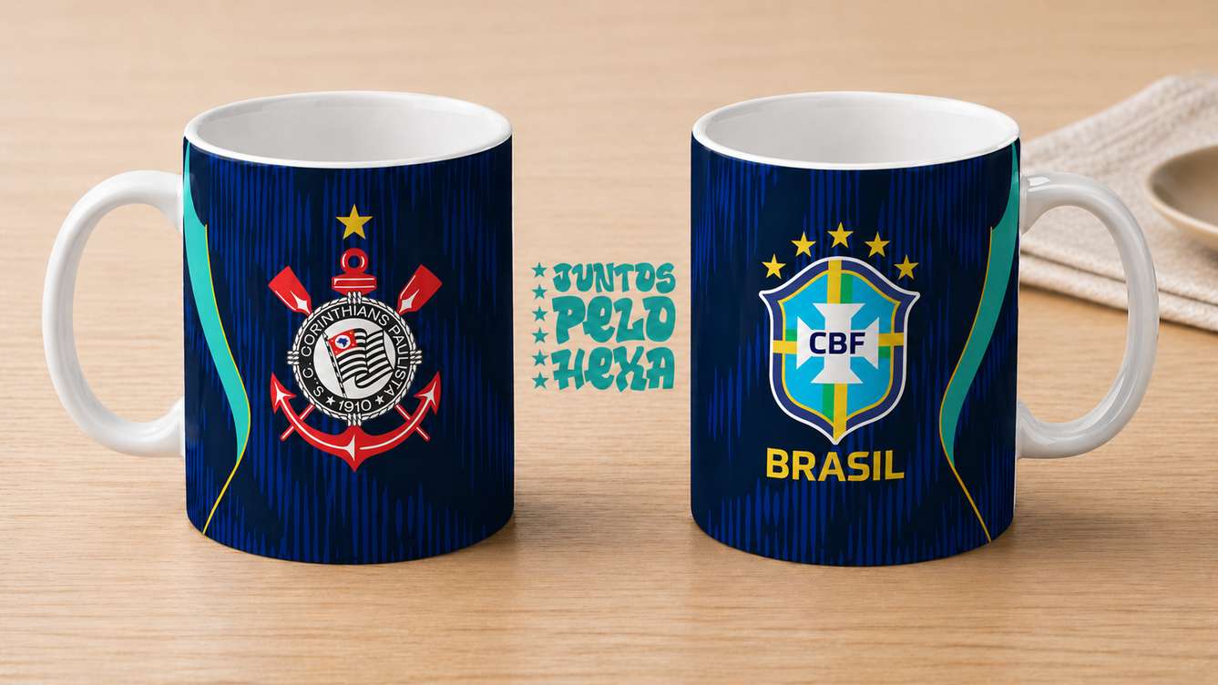 Arte Para Caneca Seleção Brasileira Azul Mais Time Corinthians