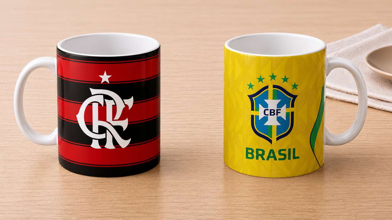 Arte Para Caneca Seleção Brasileira Amarela Mais Time Flamengo Exclusivo-68