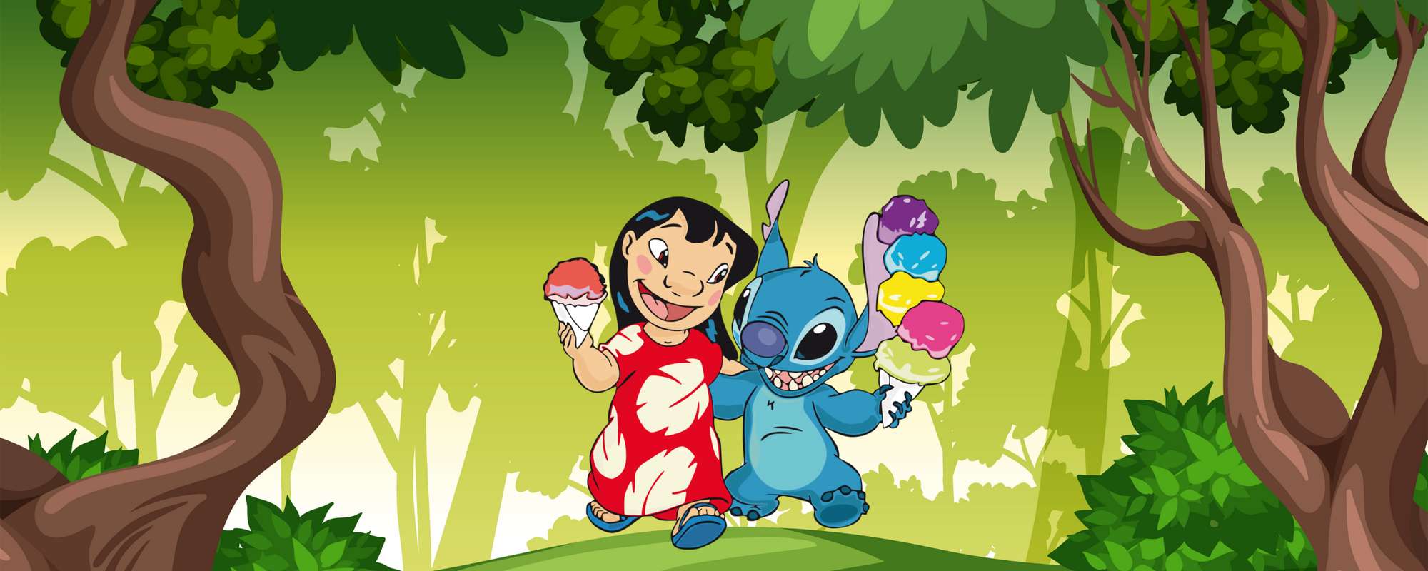 Desenho De Lilo E Stitch Com Sorvetes Em Floresta Animação Disney Png Arte Para Caneca Grátis Pra Ba