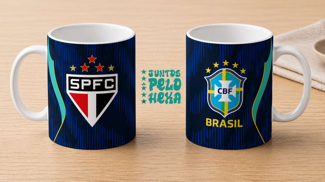 Arte Para Caneca Seleção Brasileira Azul Mais Time São Paulo
