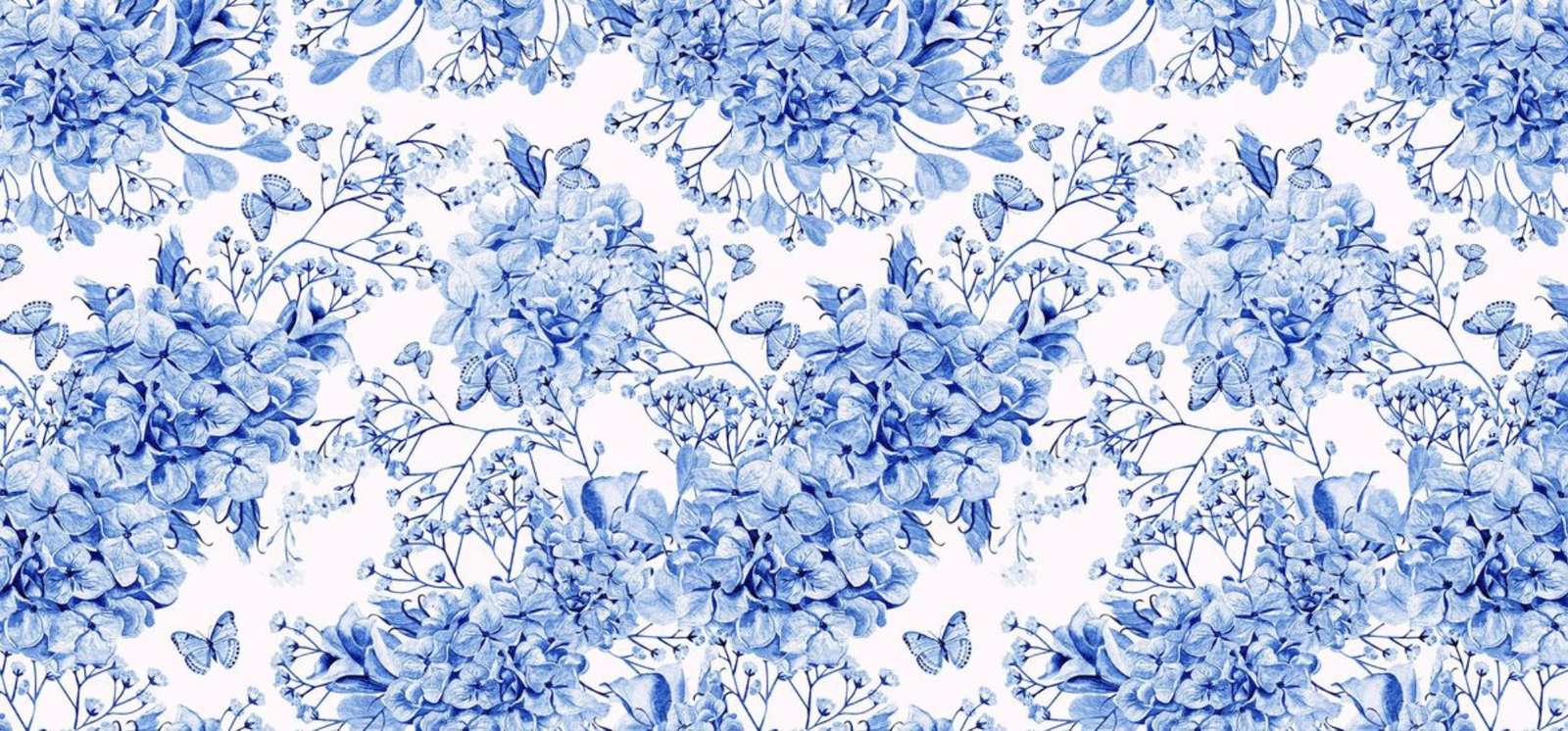 Ilustração Floral Azul Com Borboletas Flores Png Arte Para Caneca Grátis Pra Baixar