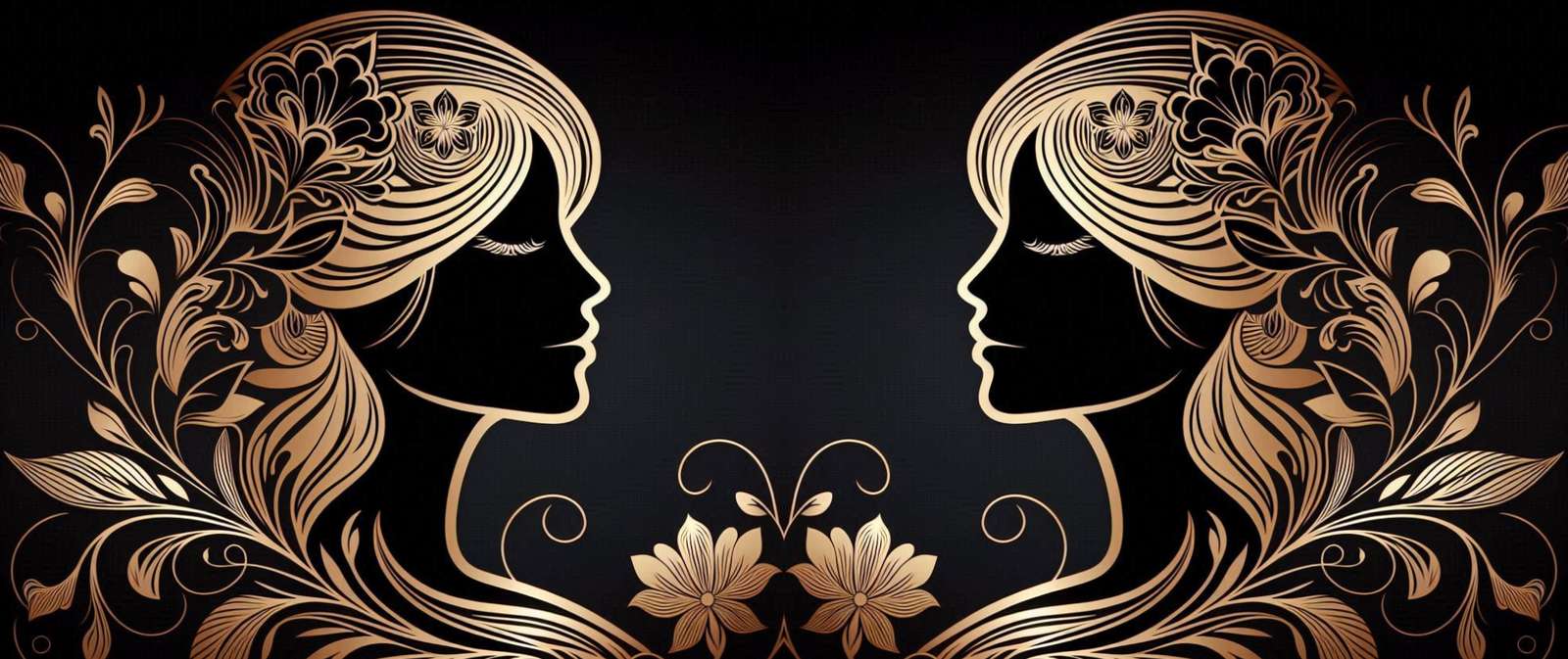 Ilustração Feminina Oriental Com Flores Douradas Arte Decorativa Png Arte Para Caneca Grátis Pra Bai