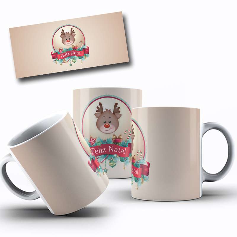 Arte Para Caneca Feliz Natal Rena Cartoon 40