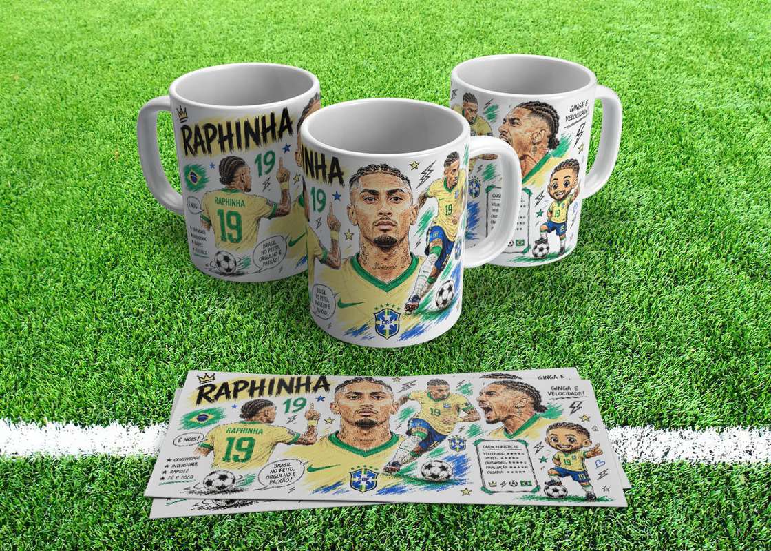 Arte Caneca Raphinha Jogador Da Seleção Brasileira Desenho Cartoon Caricatura