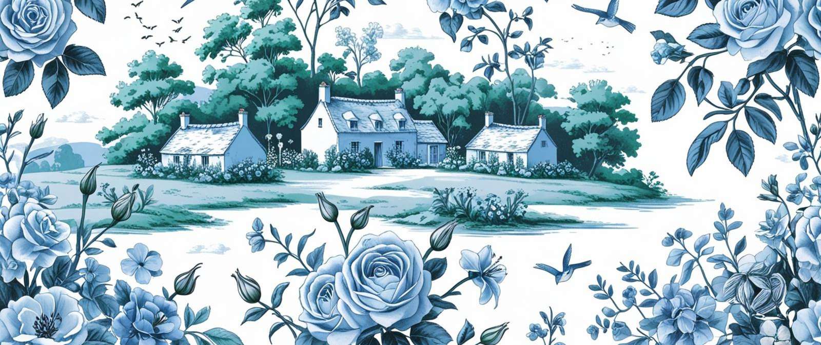 Cena Rural Com Casas De Campo E Flores Ilustração Floral Png Arte Para Caneca Grátis Pra Baixar