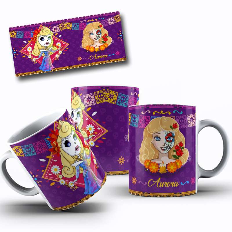 Arte Caneca Desenho Animado Princesas Dia Dos Mortos Mexicano (4)