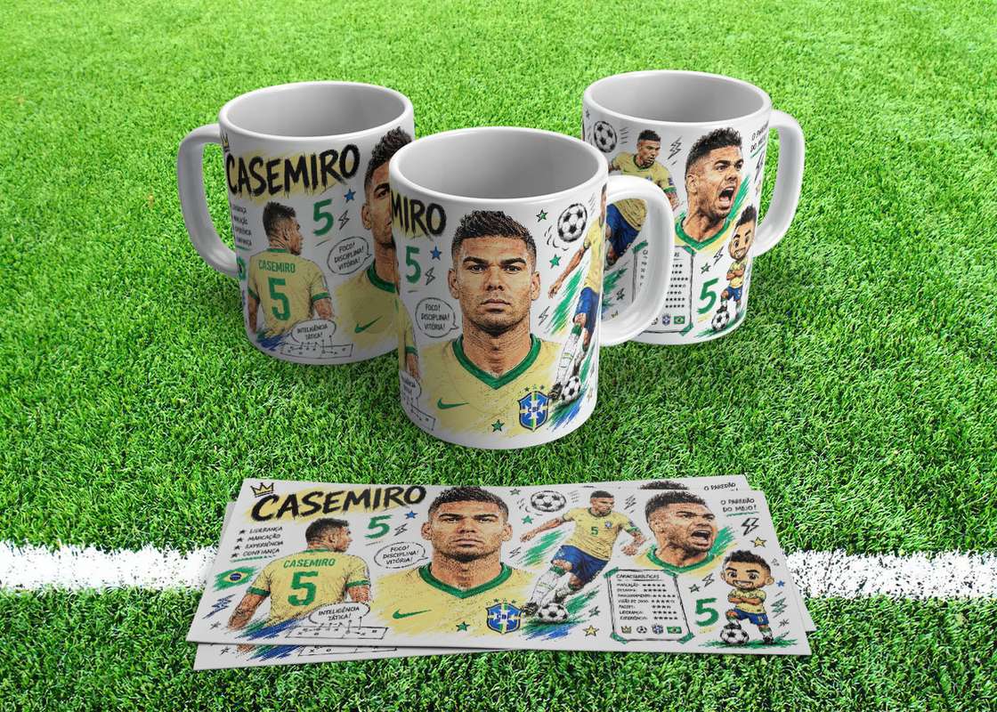 Arte Caneca Casemiro Jogador Da Seleção Brasileira Desenho Cartoon Caricatura