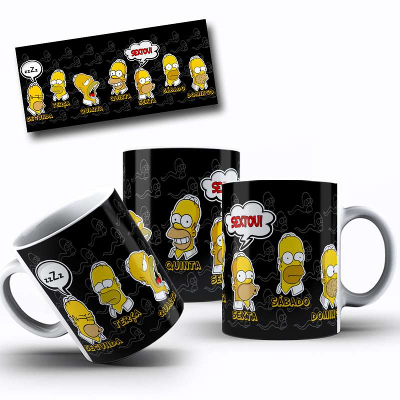 Arte Para Caneca Os Simpsons Personagens Dia Da Semana Cartoon 9