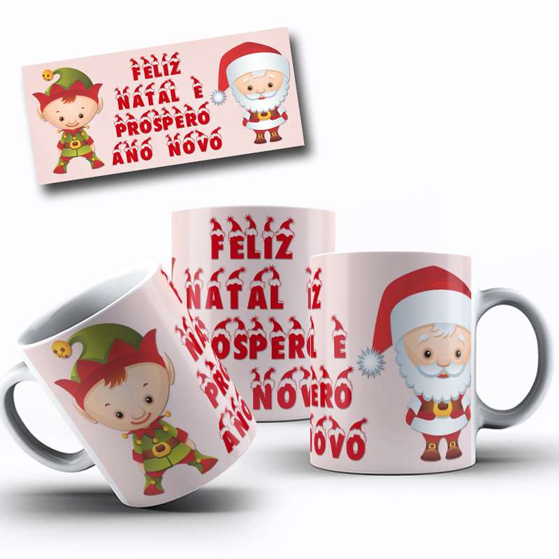 Arte Para Caneca Feliz Natal E Prospero Ano Novo Elfo, Papai Noel Cartoon 31