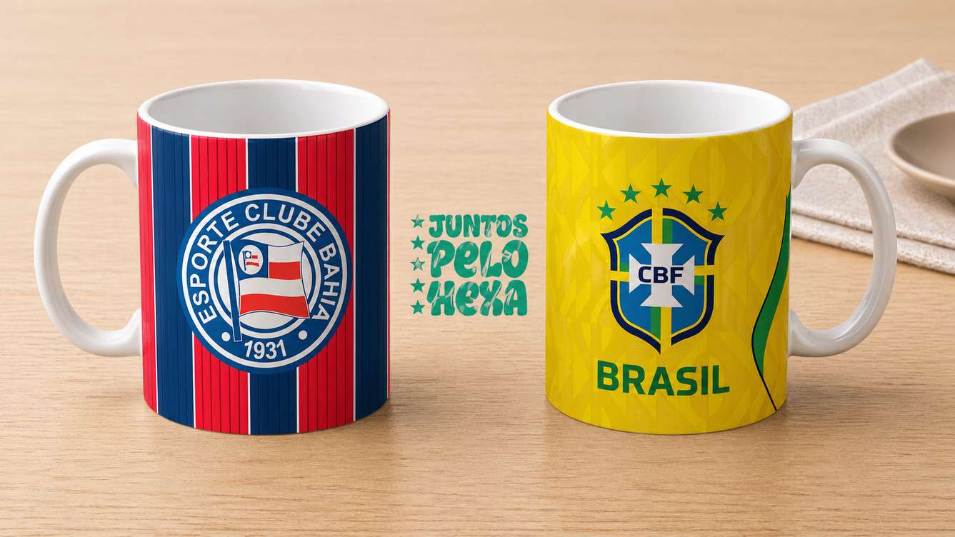 Arte Para Caneca Seleção Brasileira Amarela Mais Time Bahia