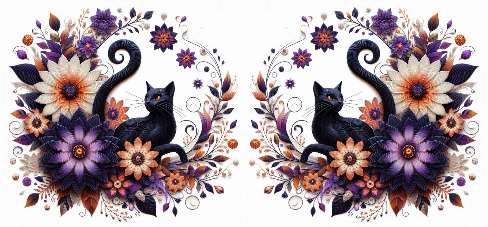 Ilustração Gótica De Gatos E Flores Halloween Png Arte Para Caneca Grátis Pra Baixar