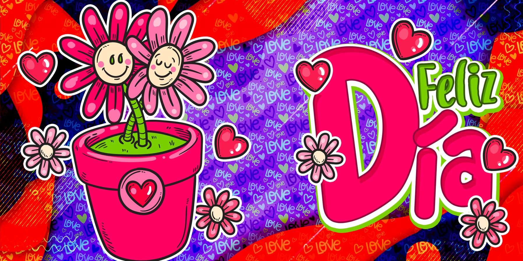 Feliz Día Ilustração De Flores E Coração Ilustração Festiva Png Arte Para Caneca Grátis Pra Baixar