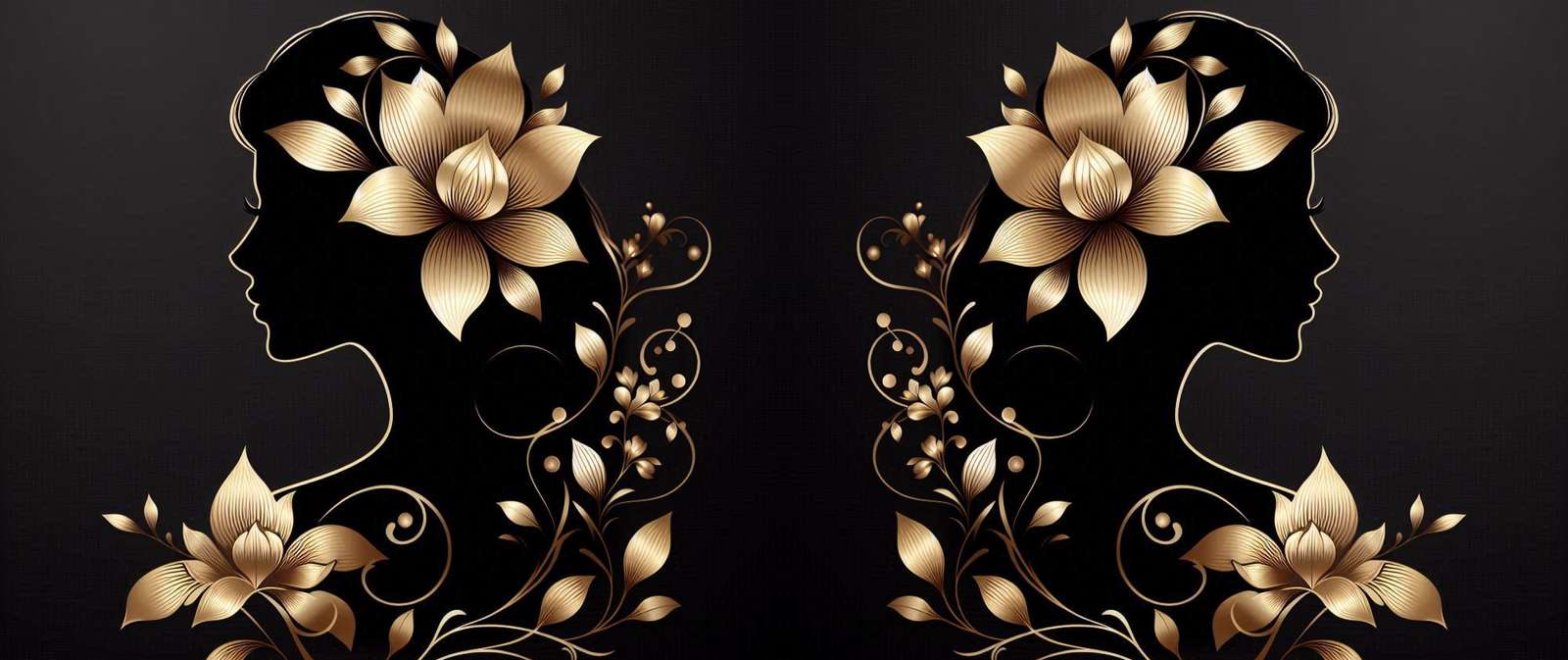Ilustração Floral Dourada Perfil Feminino Oriental Arte Oriental Png Arte Para Caneca Grátis Pra Bai