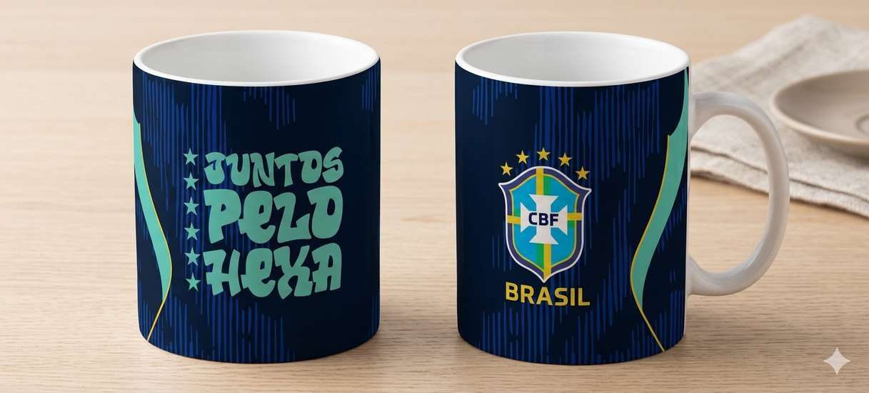 Arte Para Caneca Seleção Brasileira Azul Juntos Pelo Hexa