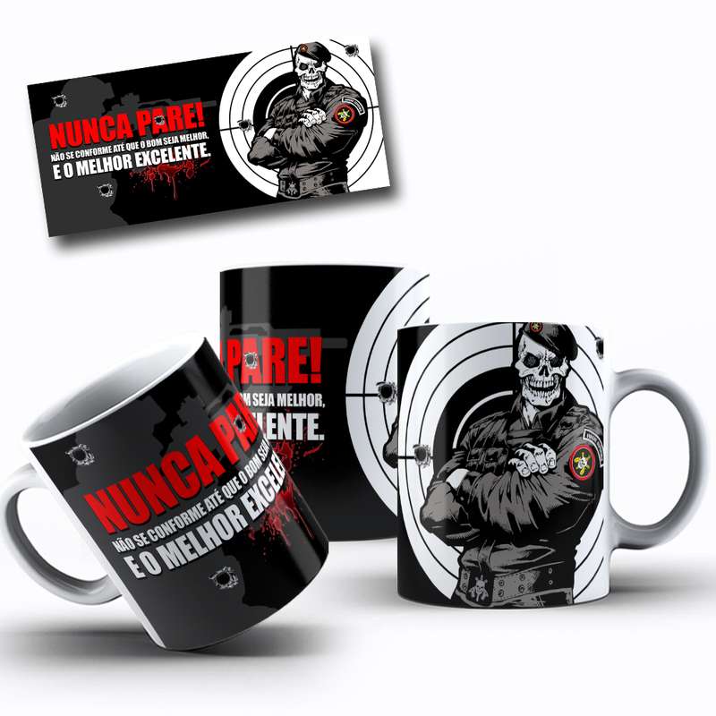 Arte Para Caneca Nunca Pare! Personagem Militar Cartoon 2
