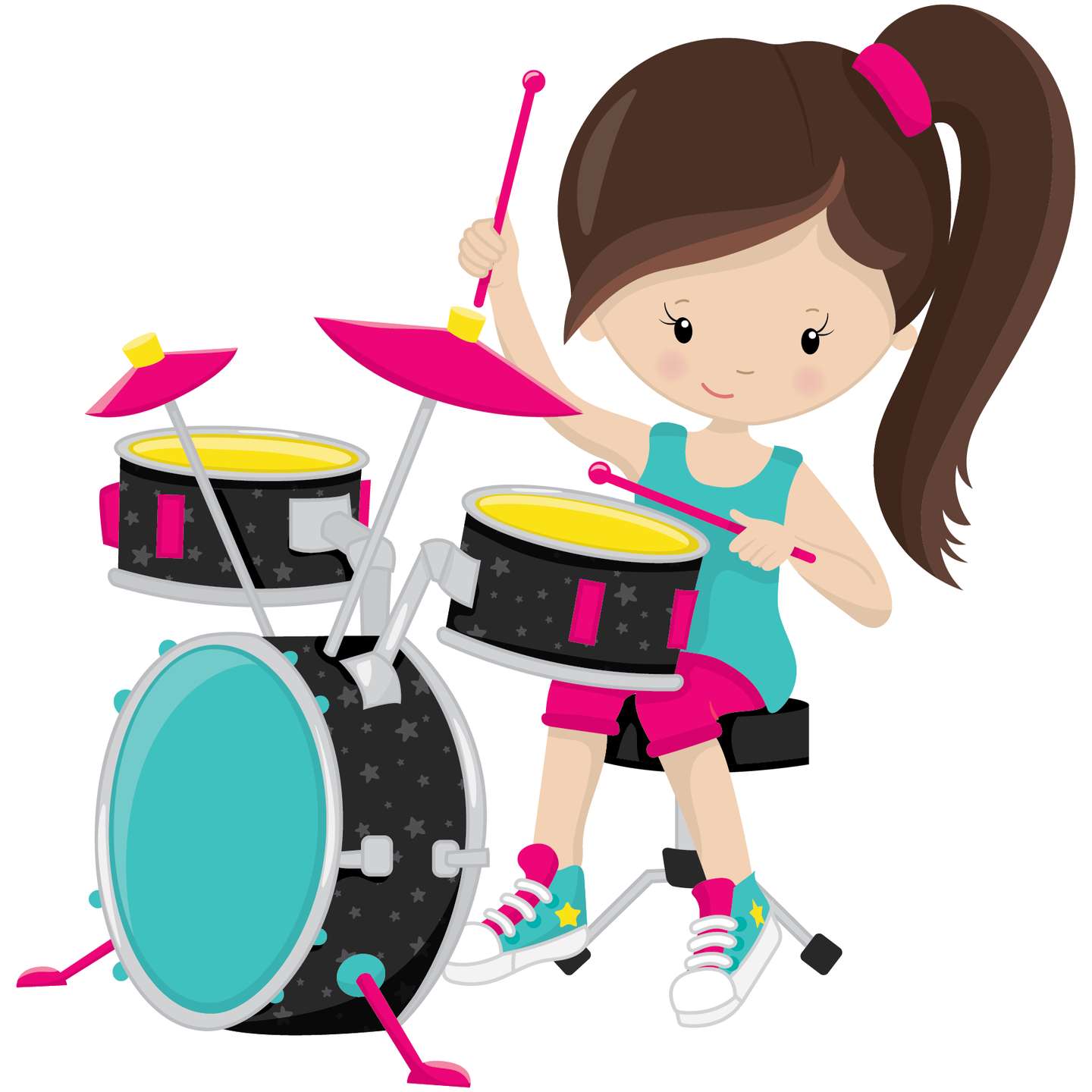Menina Tocando Bateria Colorida Música Png Grátis Para Baixar