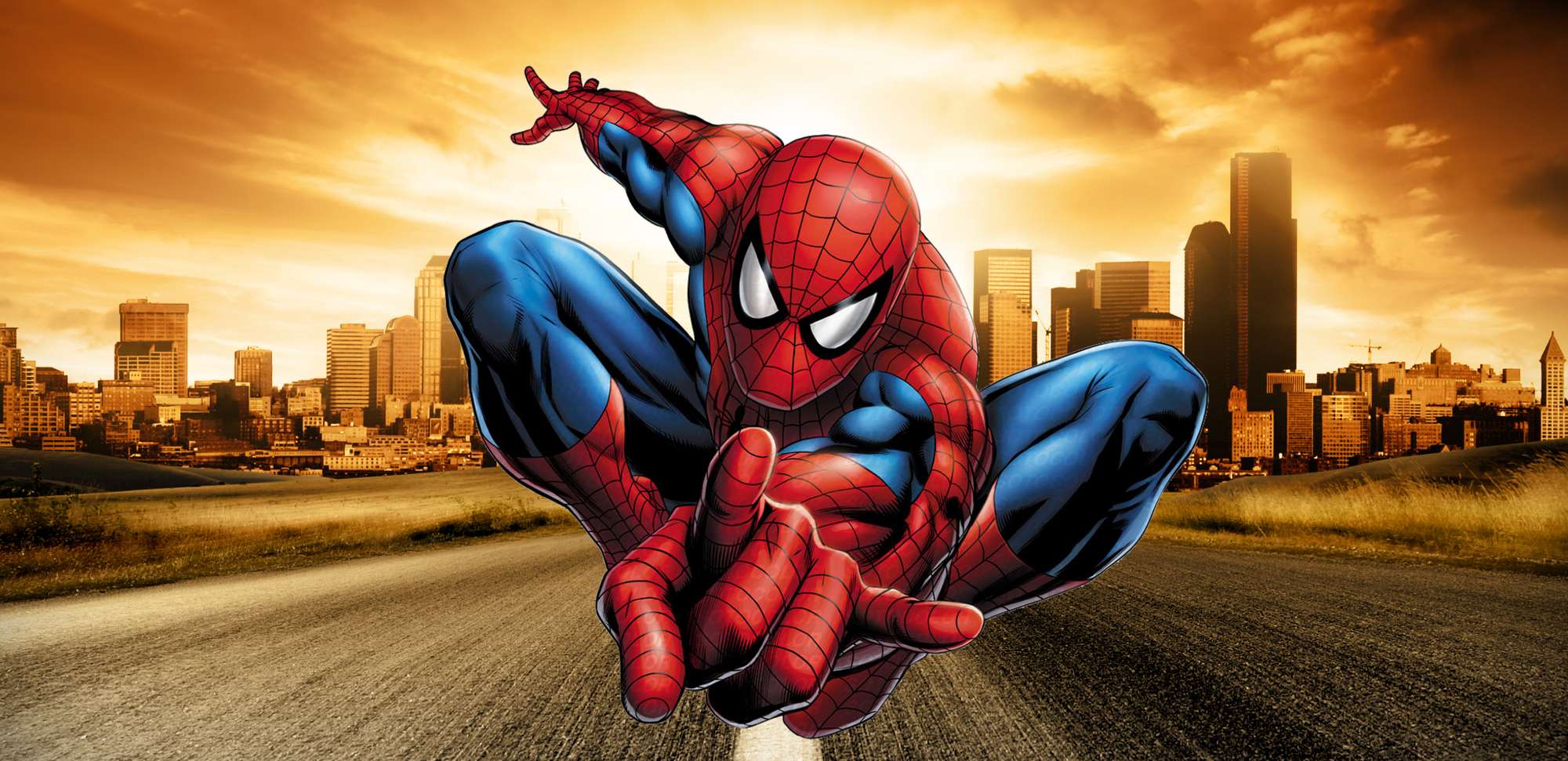 Homem Aranha Em Pose Dinâmica Sobre Rua Super Heróis Png Arte Para Caneca Grátis Pra Baixar