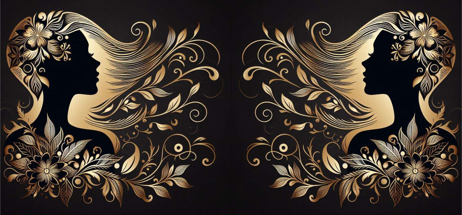 Ilustração Feminina Estilo Oriental Floral Dourado Arte Decorativa Png Arte Para Caneca Grátis Pra B
