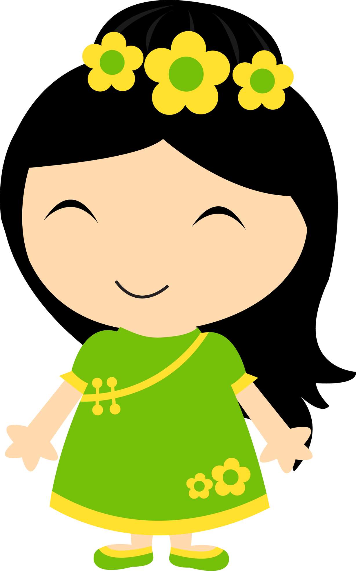 Menina Com Flores Amarelas Personagem Png Grátis Para Baixar