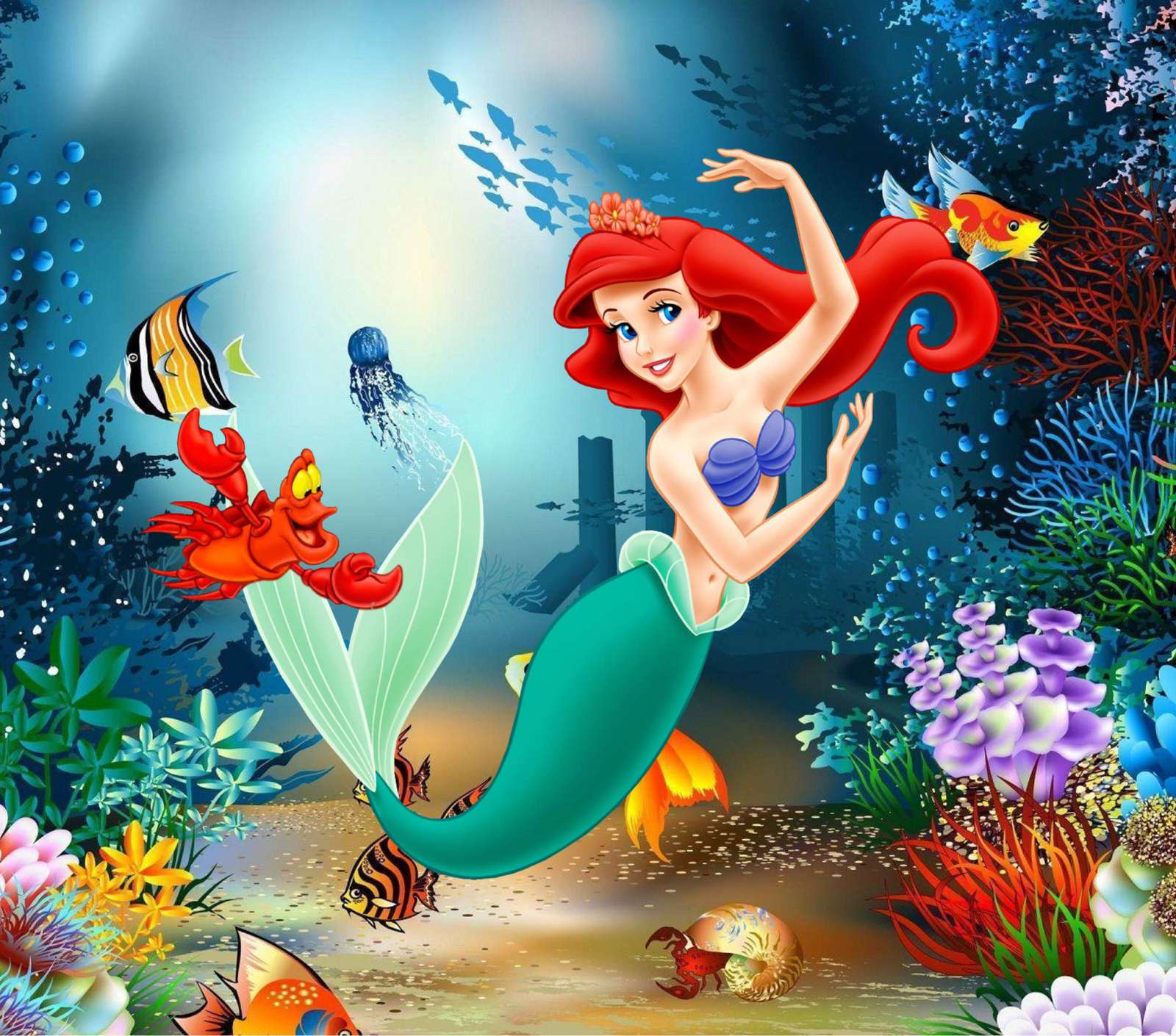 Ariel Sereia Em Fundo Marinho Colorido Desenho Animado Png Arte Para Caneca Grátis Pra Baixar