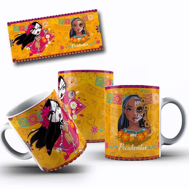 Arte Caneca Desenho Animado Princesas Dia Dos Mortos Mexicano (12)