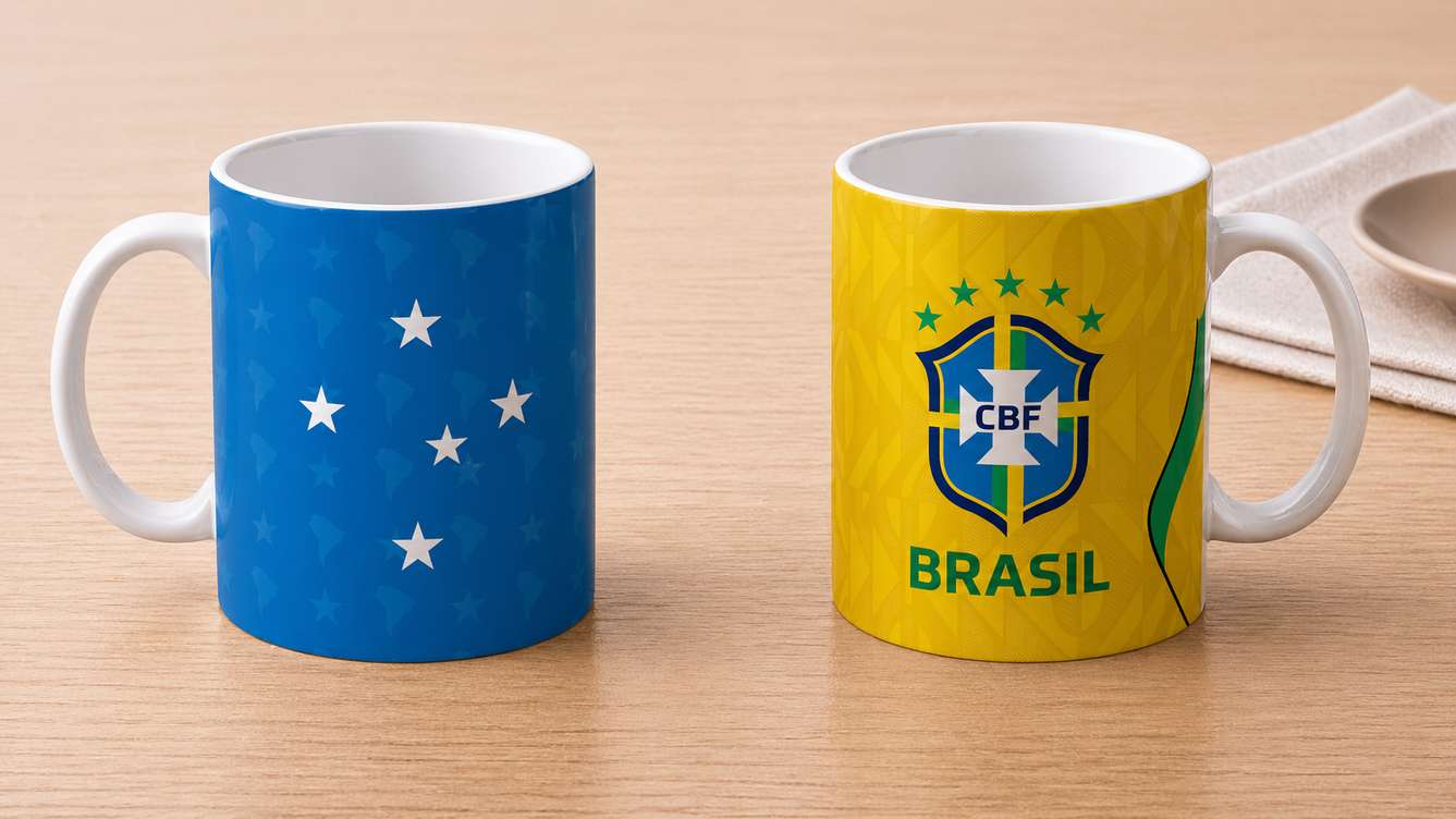 Arte Para Caneca Seleção Brasileira Amarela Mais Time Cruzeiro