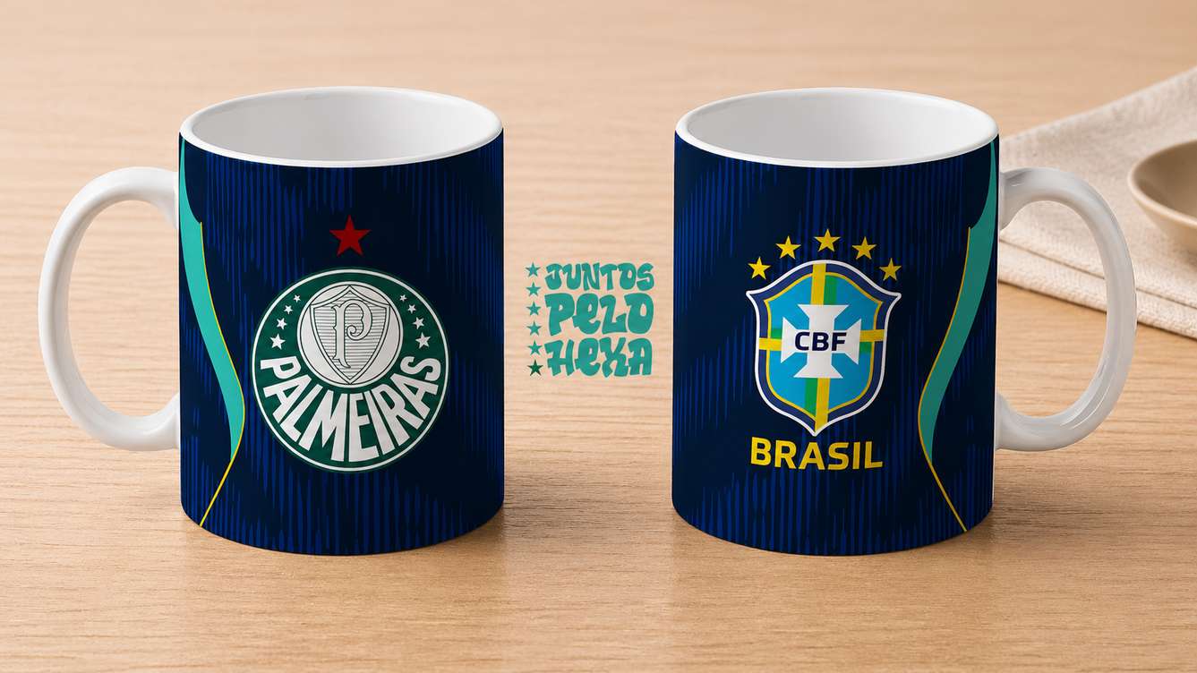 Arte Para Caneca Seleção Brasileira Azul Mais Time Palmeiras