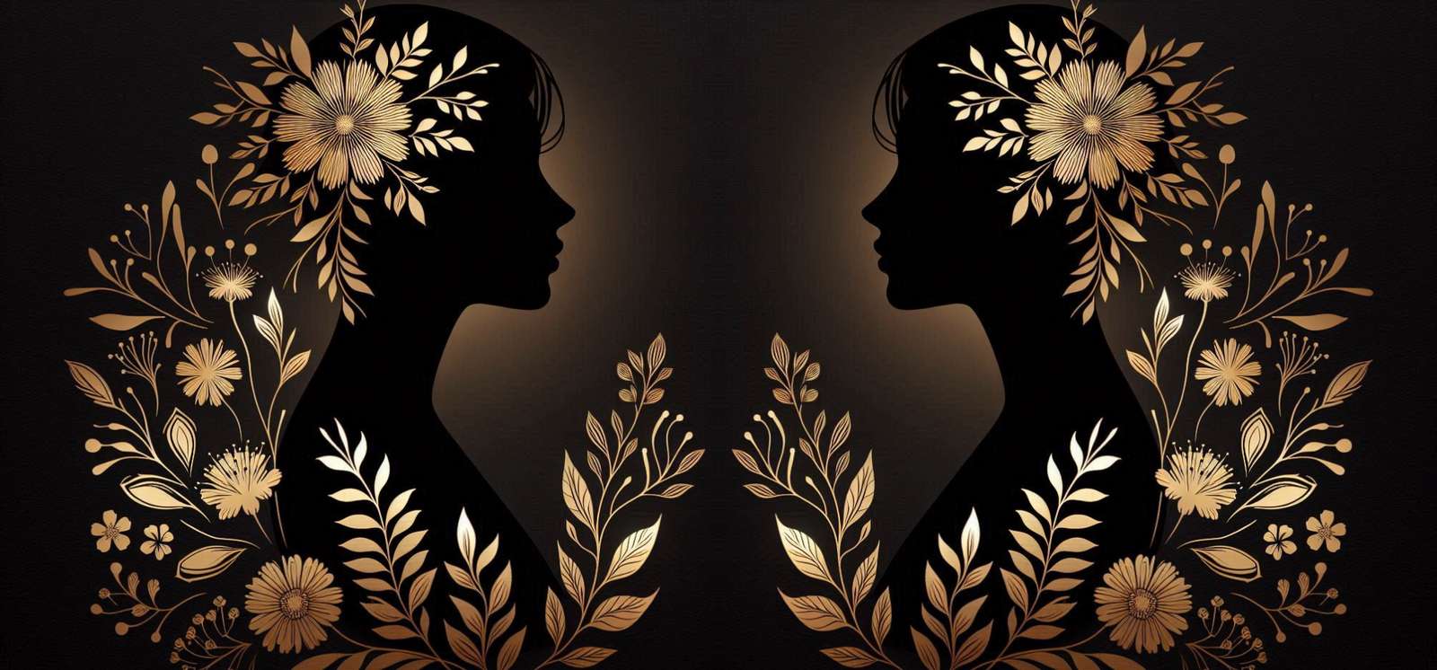Ilustração Floral Com Perfil Feminino Dourado Arte Decorativa Png Arte Para Caneca Grátis Pra Baixar
