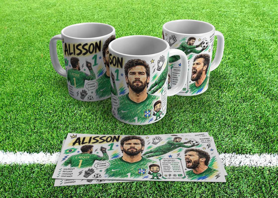 Arte Caneca Alisson Jogador Da Seleção Brasileira Desenho Cartoon Caricatura