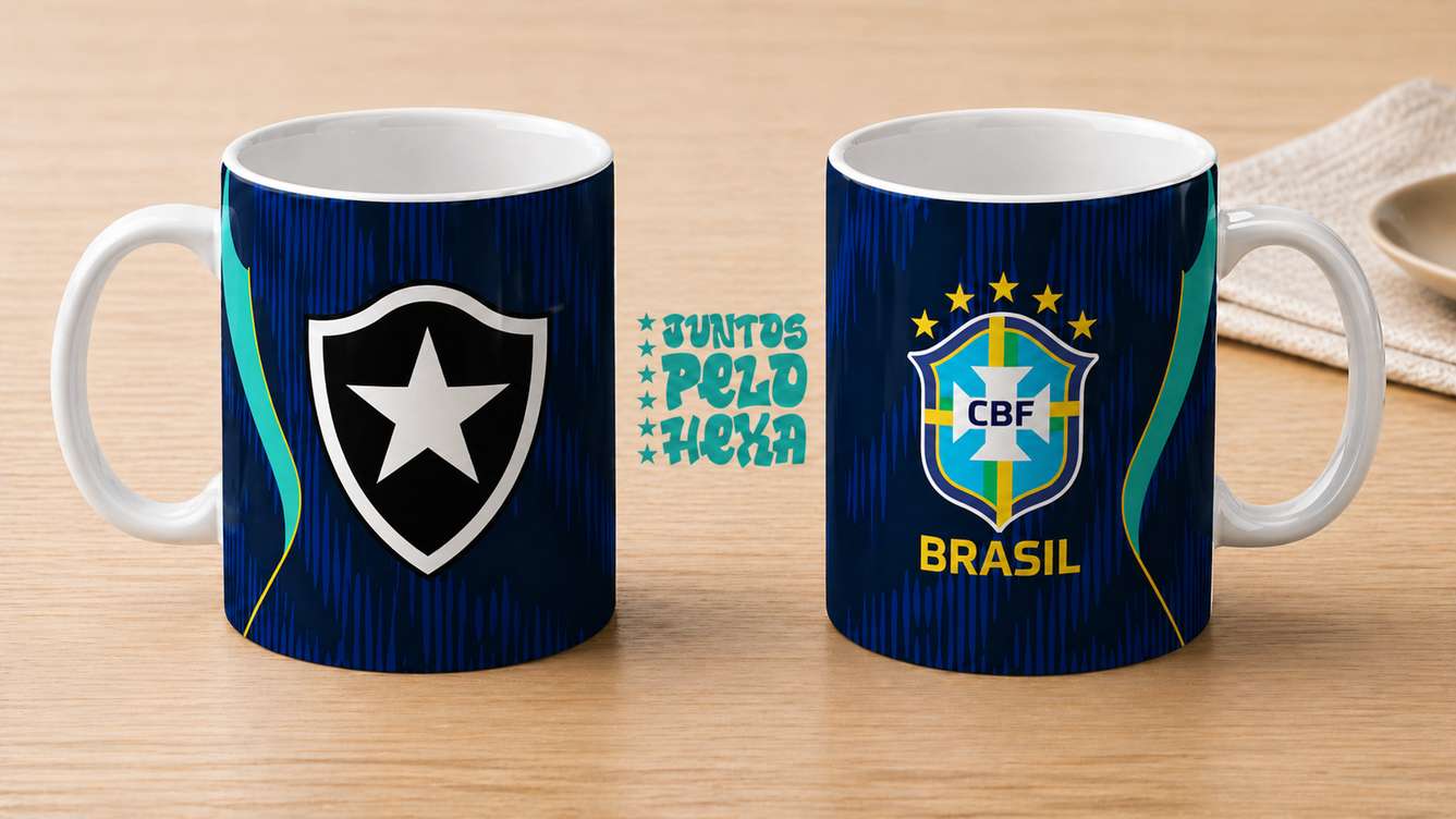 Arte Para Caneca Seleção Brasileira Azul Mais Time Botafogo