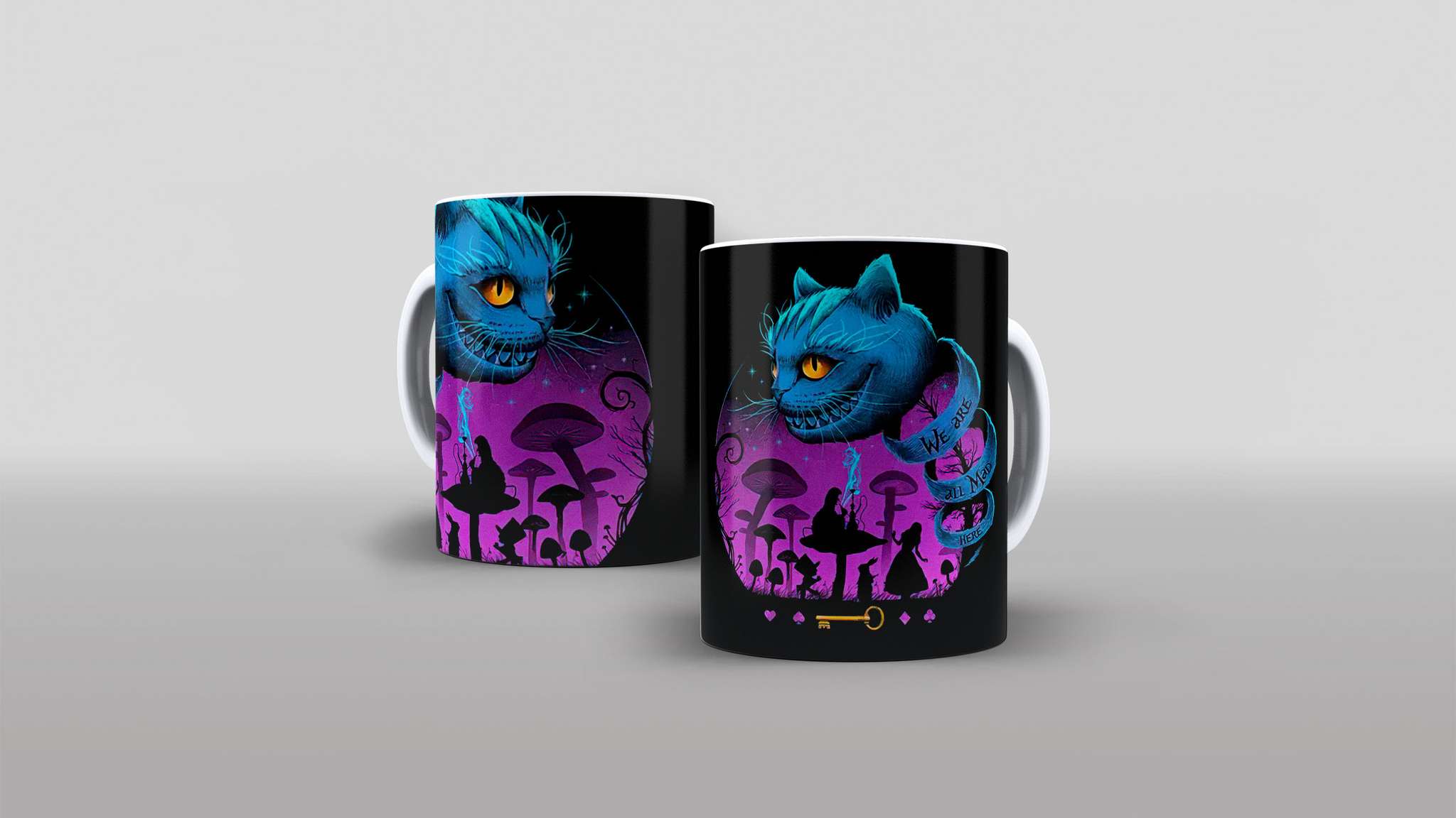 Arte Alice No País Das Maravilhas Gato Cogumelos Floresta Pra Caneca