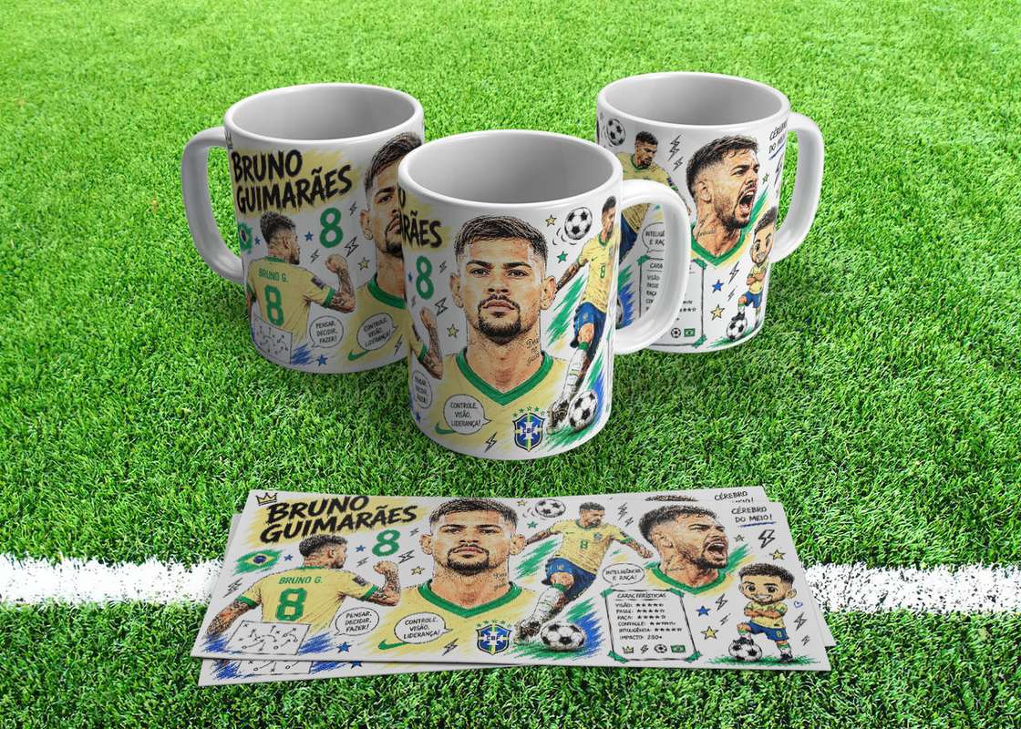 Arte Caneca Bruno Guimarães Jogador Da Seleção Brasileira Desenho Cartoon Caricatura