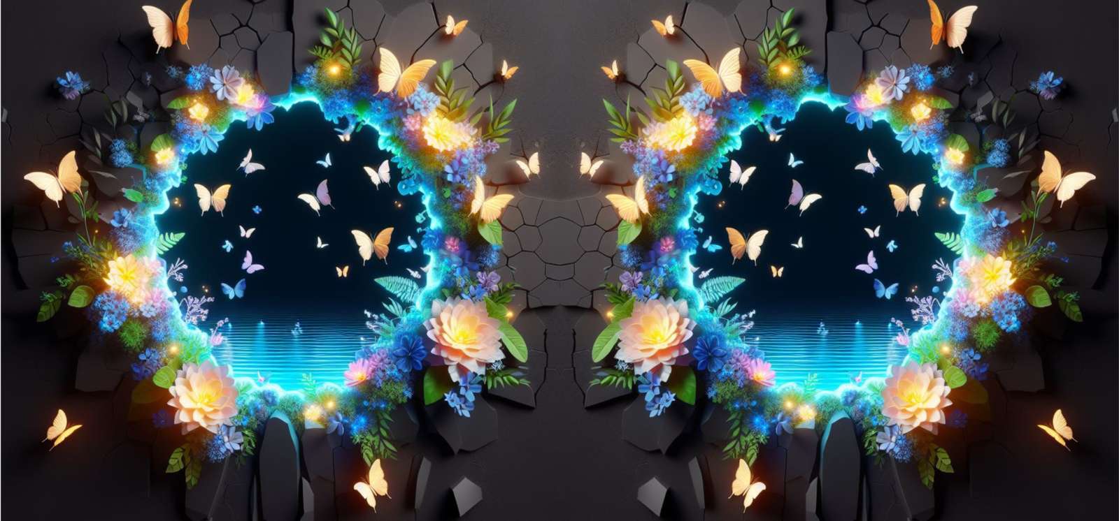 Cena Mágica De Flores E Borboletas Em Caneca Quebrada Ilustração Png Arte Para Caneca Grátis Pra Bai