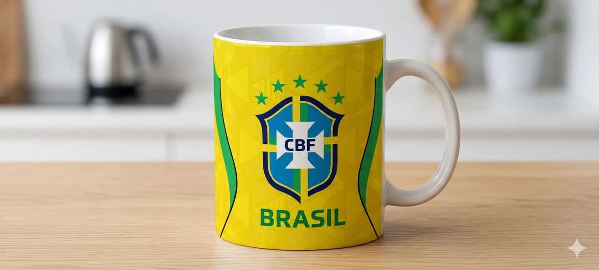 Arte Para Caneca Seleção Brasileira Cbf Brasil Escudo Realista 1