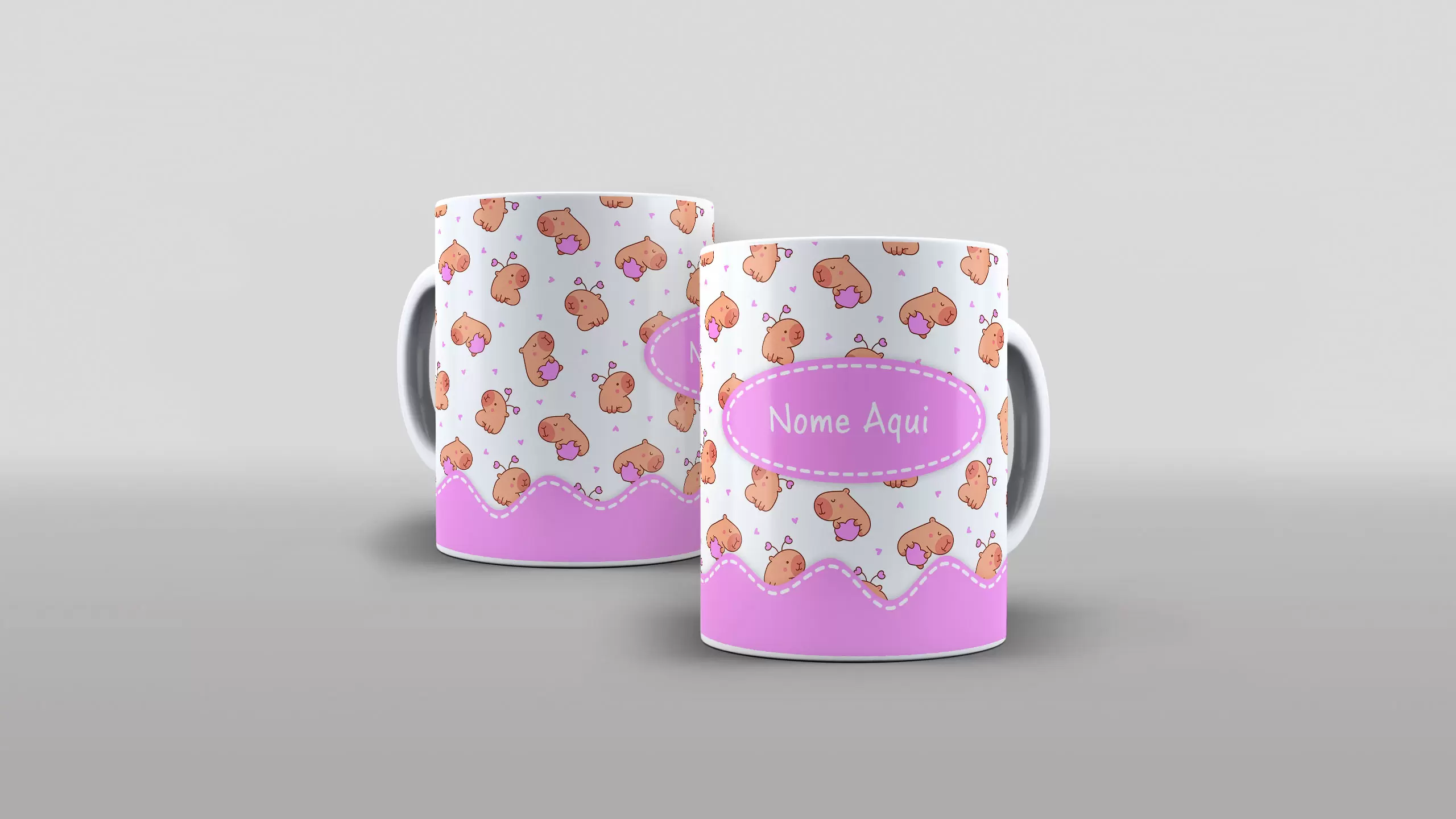 Arte Capivara rosa com nome para caneca