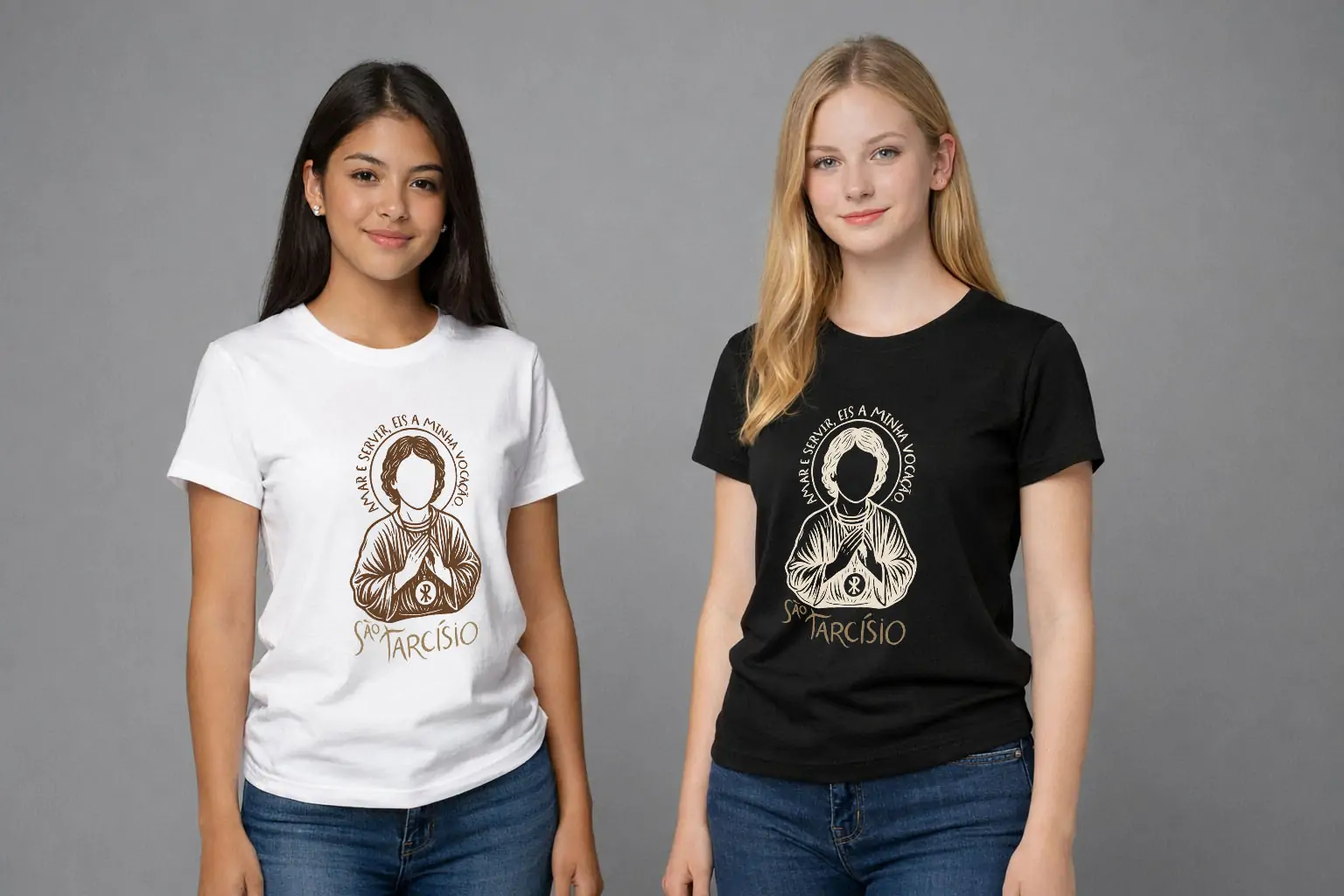 Arte pra Camiseta preta São Tarcísio Amar e Servir, Eis a minha vocação