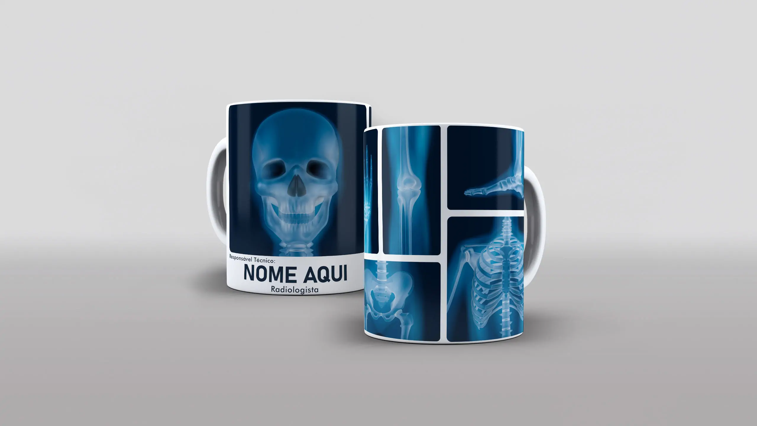 Arte Radiologista com nome raio-x corpo paciente para caneca