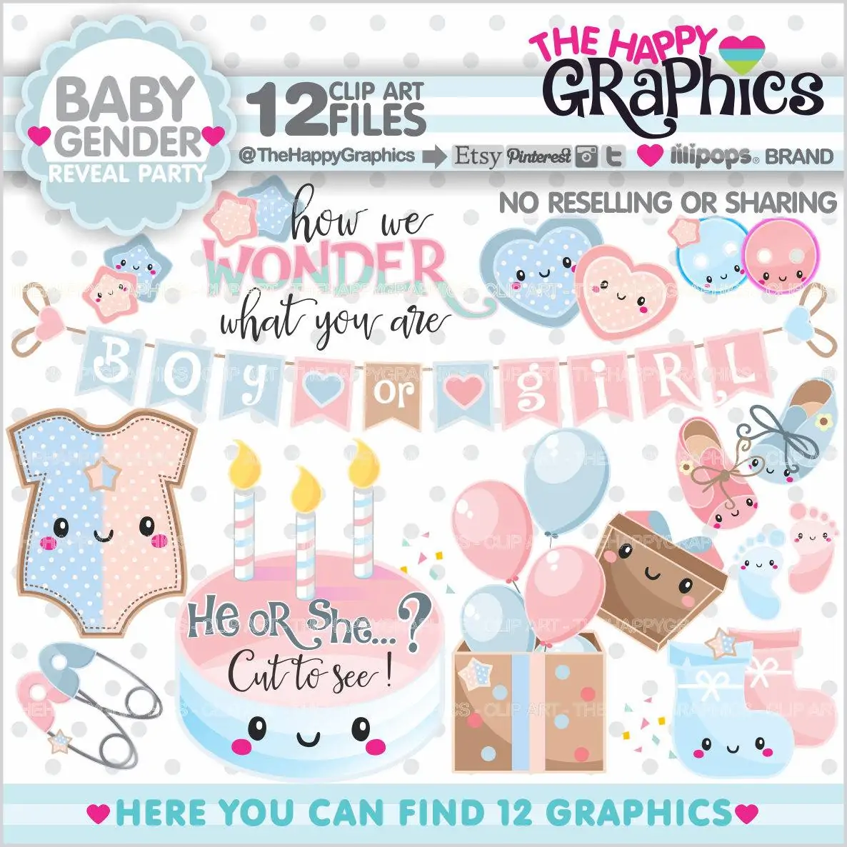 Baby Shower Gender Reveal Kit PNG elementos para canva pro grátis